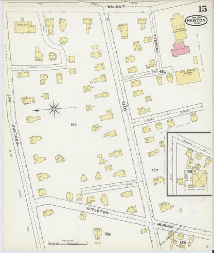 Sanborn Fire Insurance Map from Newton, Middlesex County, Massachusetts (1892), Sheet #0015 - Complete Map Set gallery image, historic Sanborn map, vintage wall art, Massachusetts Massachusetts