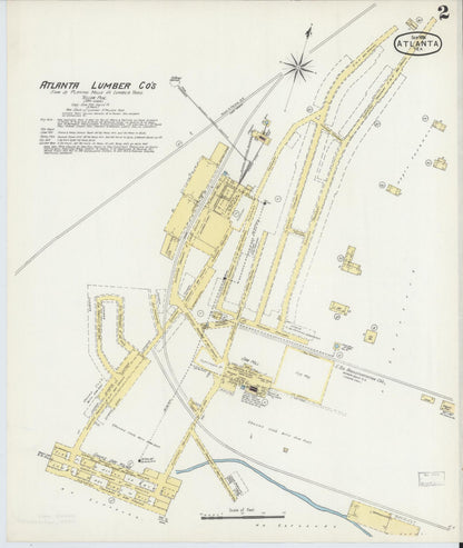 Sanborn Fire Insurance Map from Atlanta, Cass County, Texas (1896), Sheet #0002 - Historic Sanborn Fire Insurance Map Print, vintage old map wall art, antique decor, genealogy gift, Texas Texas map