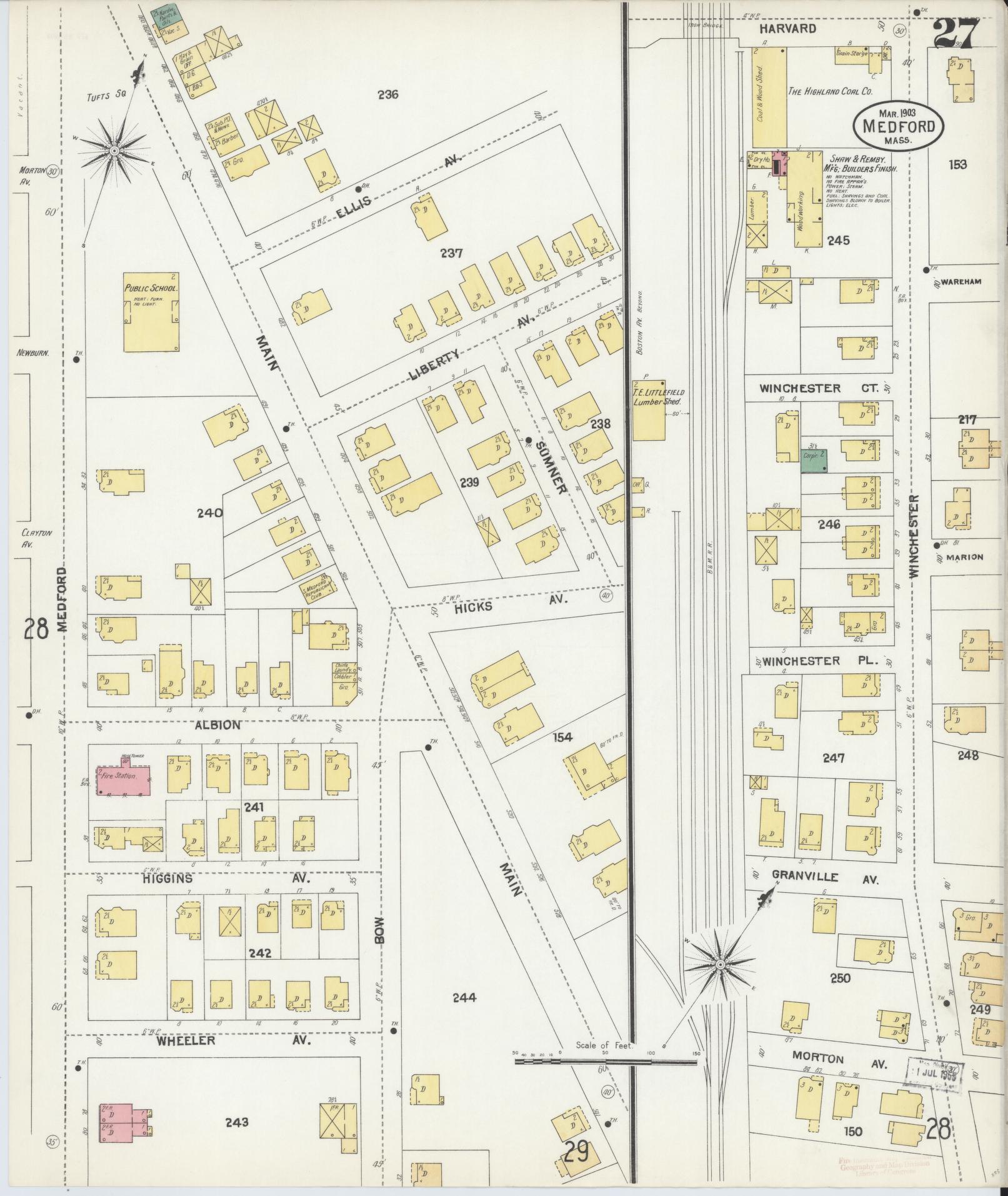 Sanborn Fire Insurance Map from Medford, Middlesex County, Massachusetts (1903), Sheet #0027 - Complete Map Set gallery image, historic Sanborn map, vintage wall art, Massachusetts Massachusetts
