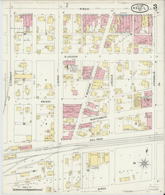 Sanborn Fire Insurance Map from Brazil, Clay County, Indiana (1896), Sheet #0003 - Historic Sanborn Fire Insurance Map Print, vintage old map wall art, antique decor, genealogy gift, Indiana Indiana map