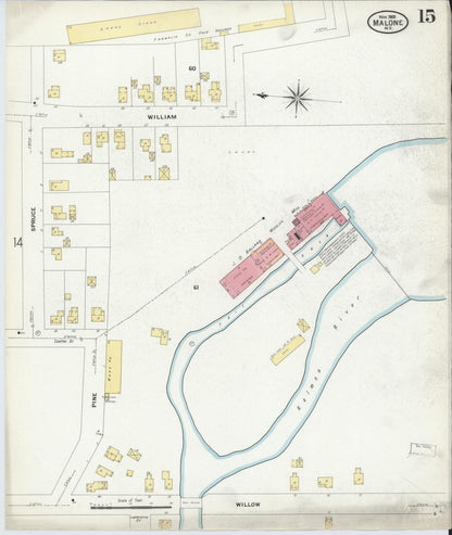Sanborn Fire Insurance Map from Malone, Franklin County, New York (1908), Sheet #0015 - Historic Sanborn Fire Insurance Map Print, vintage old map wall art, antique decor, genealogy gift, New York New York map