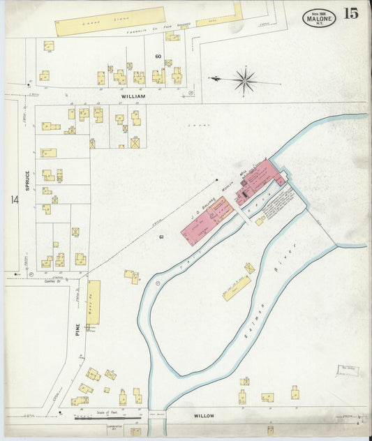 Sanborn Fire Insurance Map from Malone, Franklin County, New York (1908), Sheet #0015 - Historic Sanborn Fire Insurance Map Print, vintage old map wall art, antique decor, genealogy gift, New York New York map