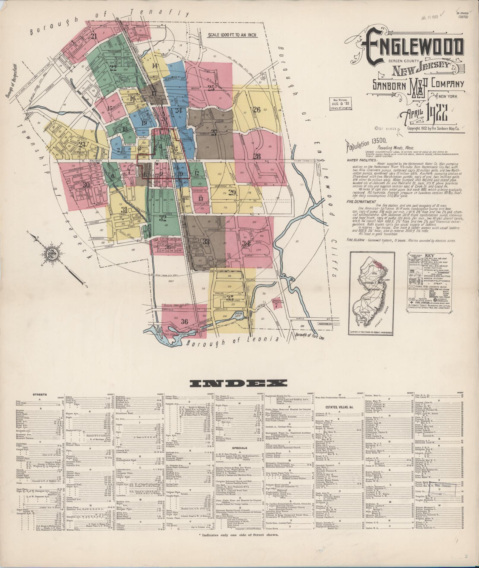 Sanborn Fire Insurance Map from Englewood, Bergen County, New Jersey. (1922) – Historic Sanborn Fire Insurance Map Print