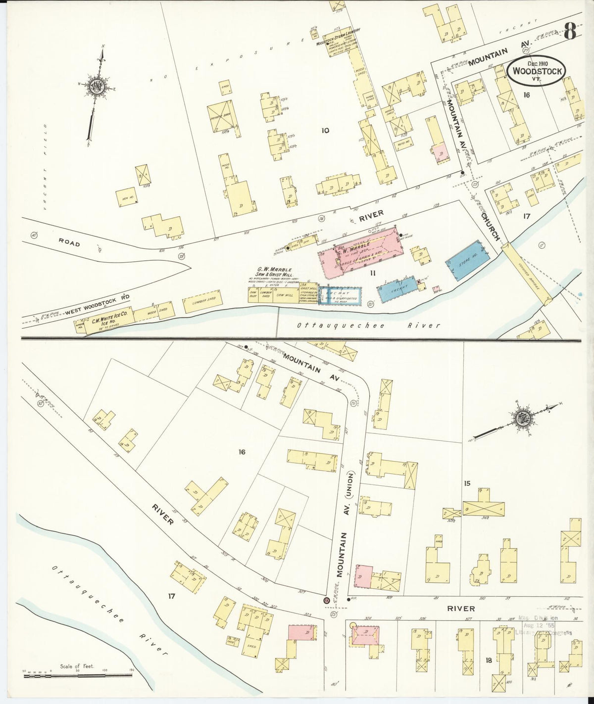Sanborn Fire Insurance Map from Woodstock, Windsor County, Vermont (1910), Sheet #0008 - Complete Map Set gallery image, historic Sanborn map, vintage wall art, Vermont Vermont