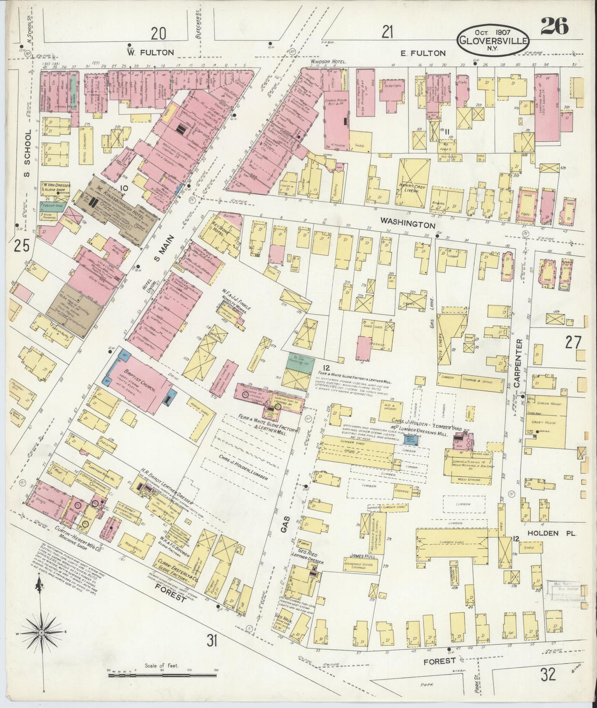 Sanborn Fire Insurance Map from Gloversville, Fulton County, New York (1907), Sheet #0026 - Complete Map Set gallery image, historic Sanborn map, vintage wall art, New York New York