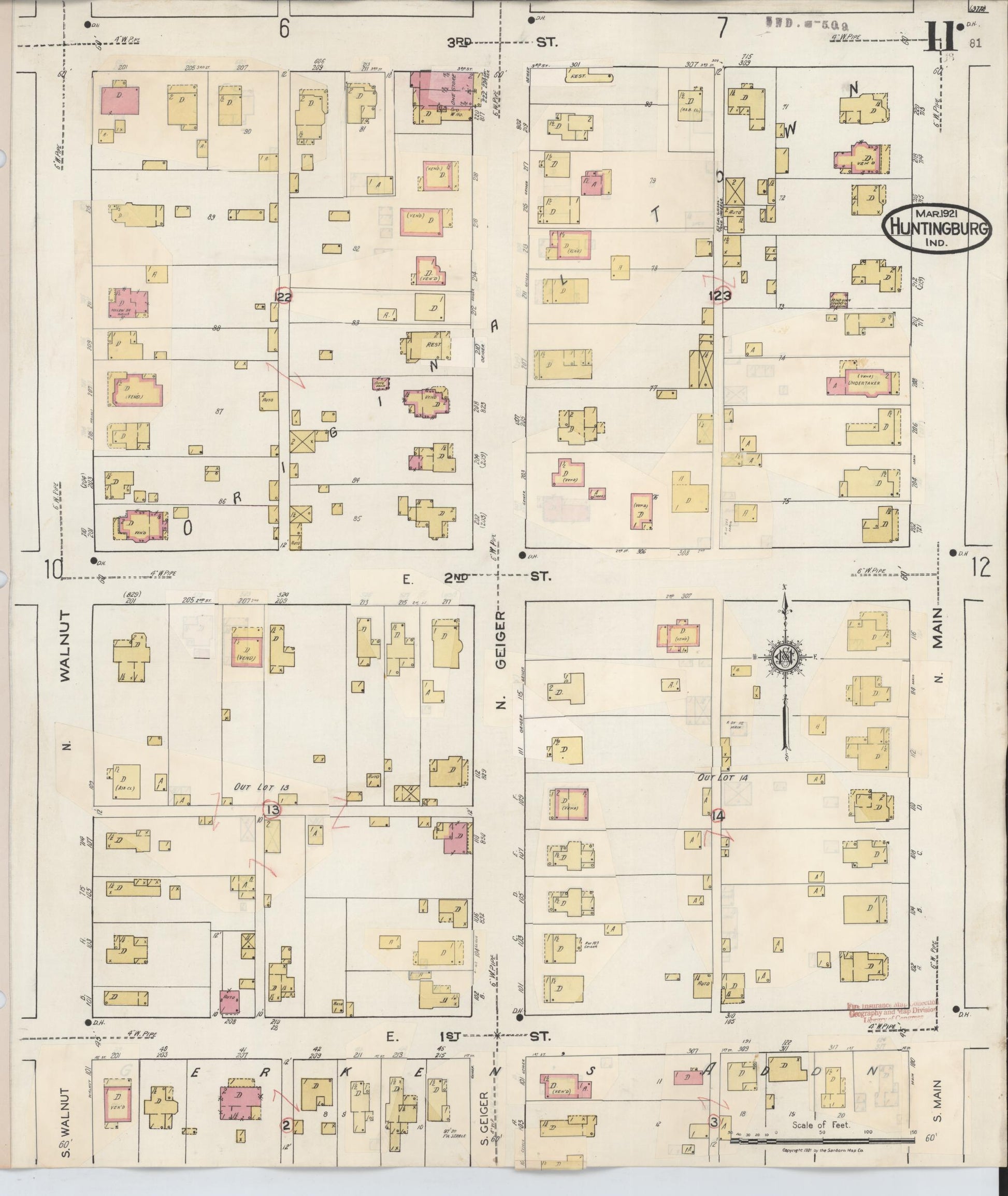 Sanborn Fire Insurance Map from Huntingburg, Dubois County, Indiana (1949), Sheet #0011 - Complete Map Set gallery image, historic Sanborn map, vintage wall art, Indiana Indiana