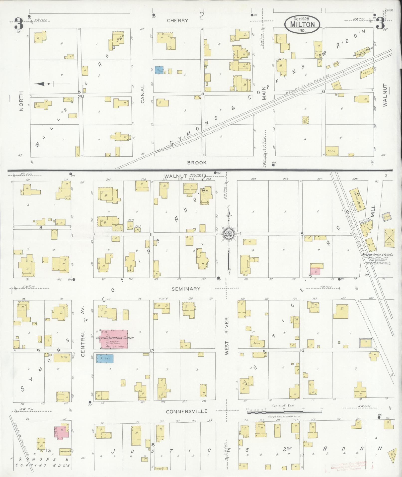Sanborn Fire Insurance Map from Milton, Wayne County, Indiana (1928), Sheet #0003 - Complete Map Set gallery image, historic Sanborn map, vintage wall art, Indiana Indiana