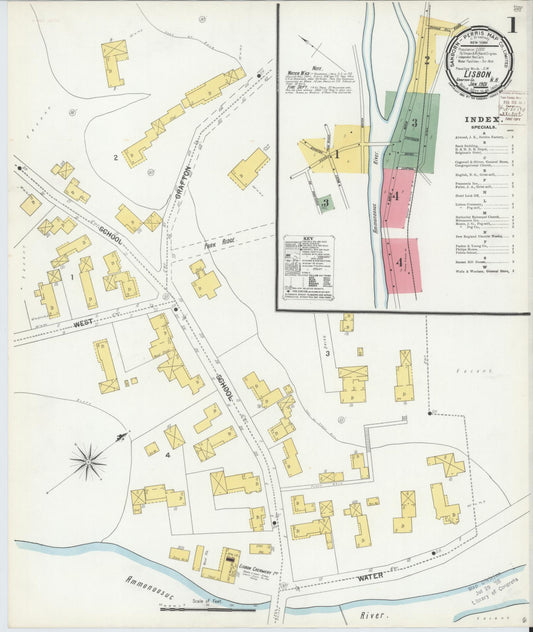 Sanborn Fire Insurance Map from Lisbon, Grafton County, New Hampshire (1901), Sheet #0001 - Historic Sanborn Fire Insurance Map Print, vintage old map wall art, antique decor, genealogy gift, New Hampshire New Hampshire map