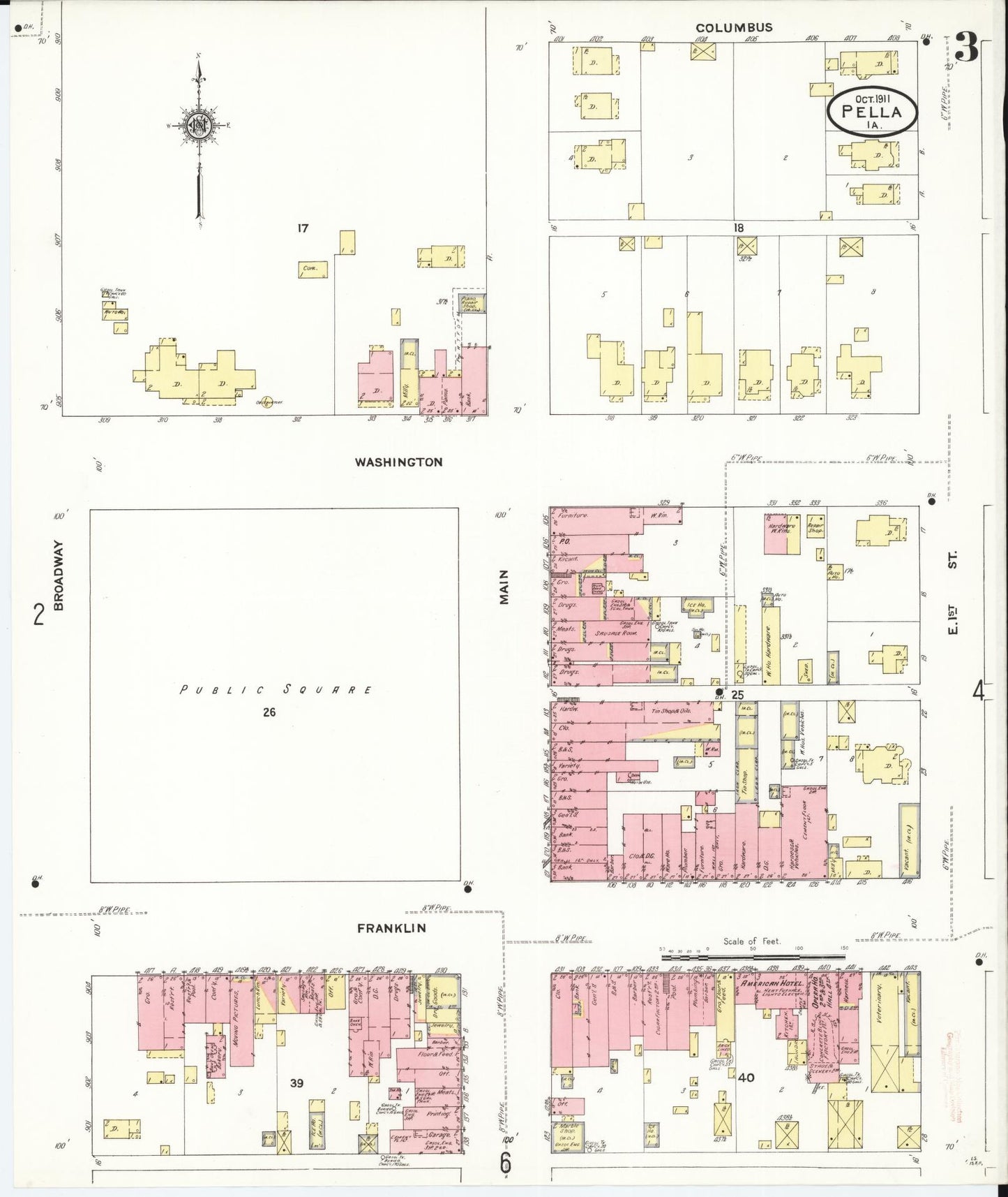 Sanborn Fire Insurance Map from Pella, Marion County, Iowa (1911), Sheet #0003 - Historic Sanborn Fire Insurance Map Print