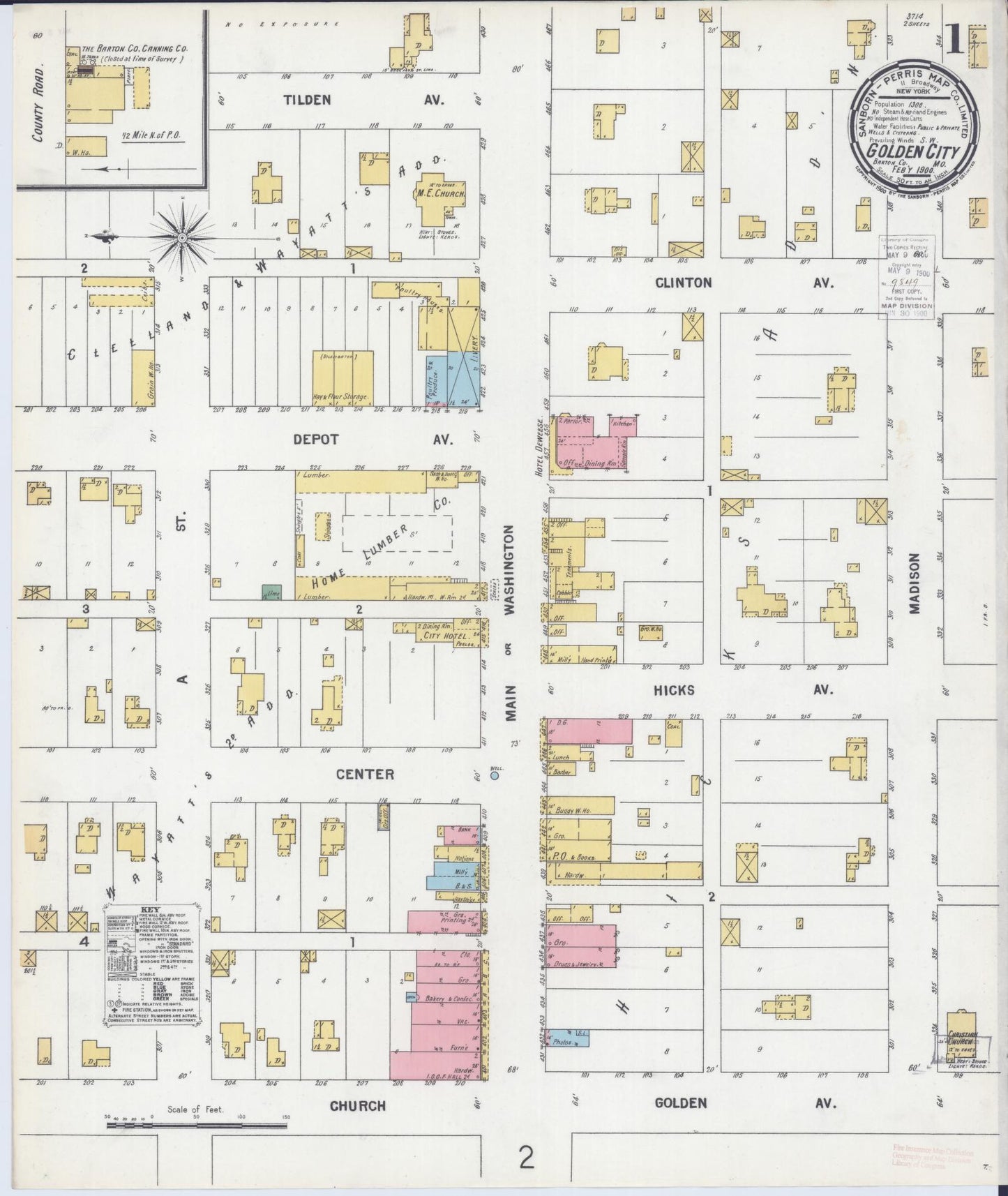 Sanborn Fire Insurance Map from Golden City, Barton County, Missouri (1900), Sheet #0001 - Complete Map Set gallery image, historic Sanborn map, vintage wall art, Missouri Missouri