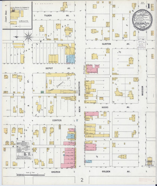Sanborn Fire Insurance Map from Golden City, Barton County, Missouri (1900), Sheet #0001 - Complete Map Set gallery image, historic Sanborn map, vintage wall art, Missouri Missouri
