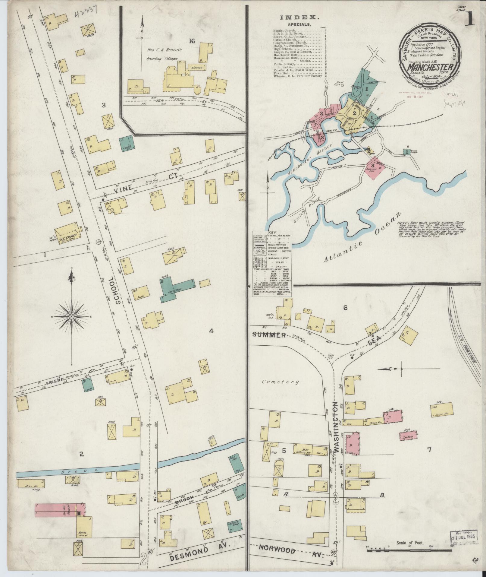 Sanborn Fire Insurance Map from Manchester, Essex County, Massachusetts (1894), Sheet #0001 - Complete Map Set gallery image, historic Sanborn map, vintage wall art, Massachusetts Massachusetts