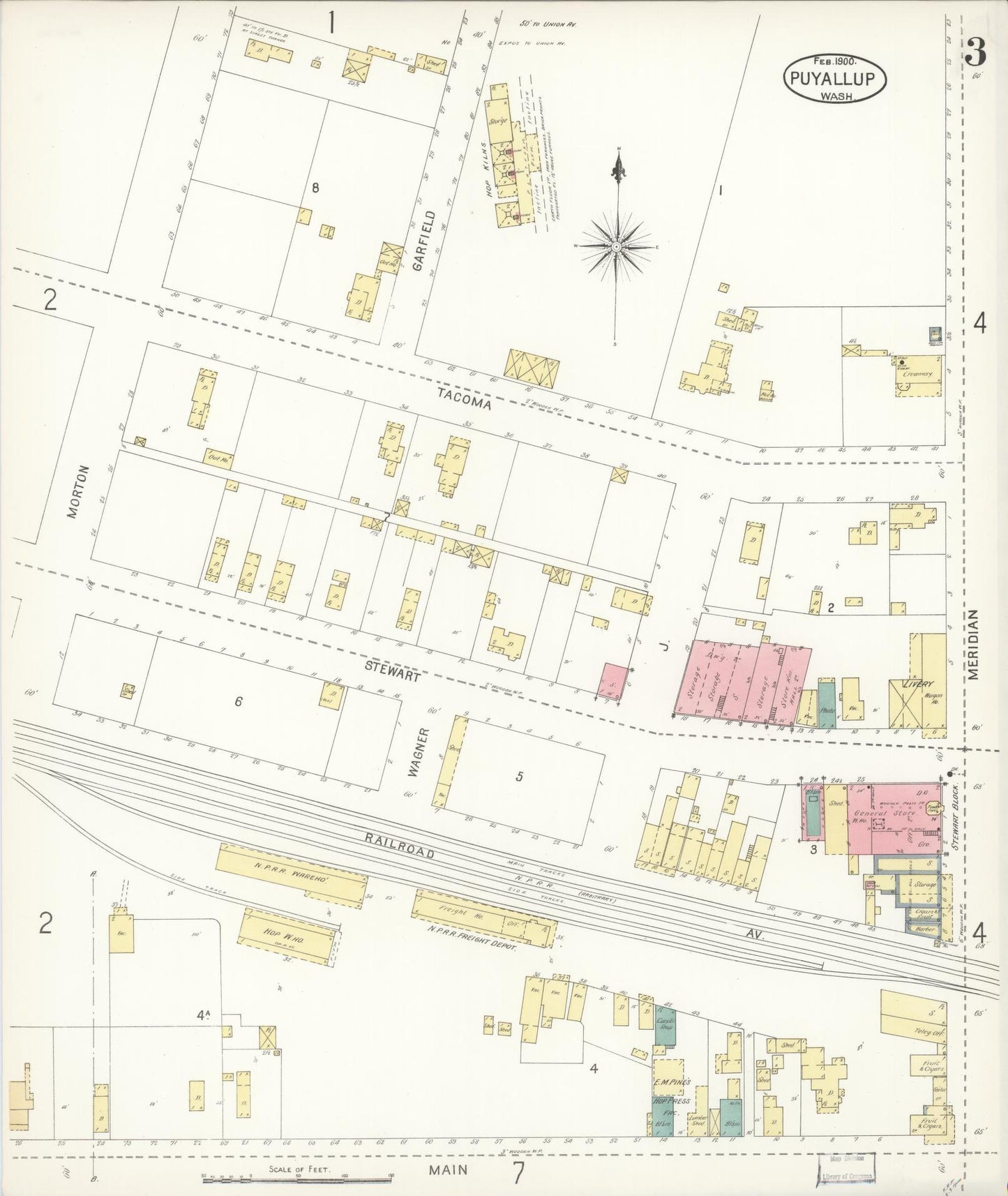 Sanborn Fire Insurance Map from Puyallup, Pierce County, Washington (1900), Sheet #0003 - Complete Map Set gallery image, historic Sanborn map, vintage wall art, Washington Washington