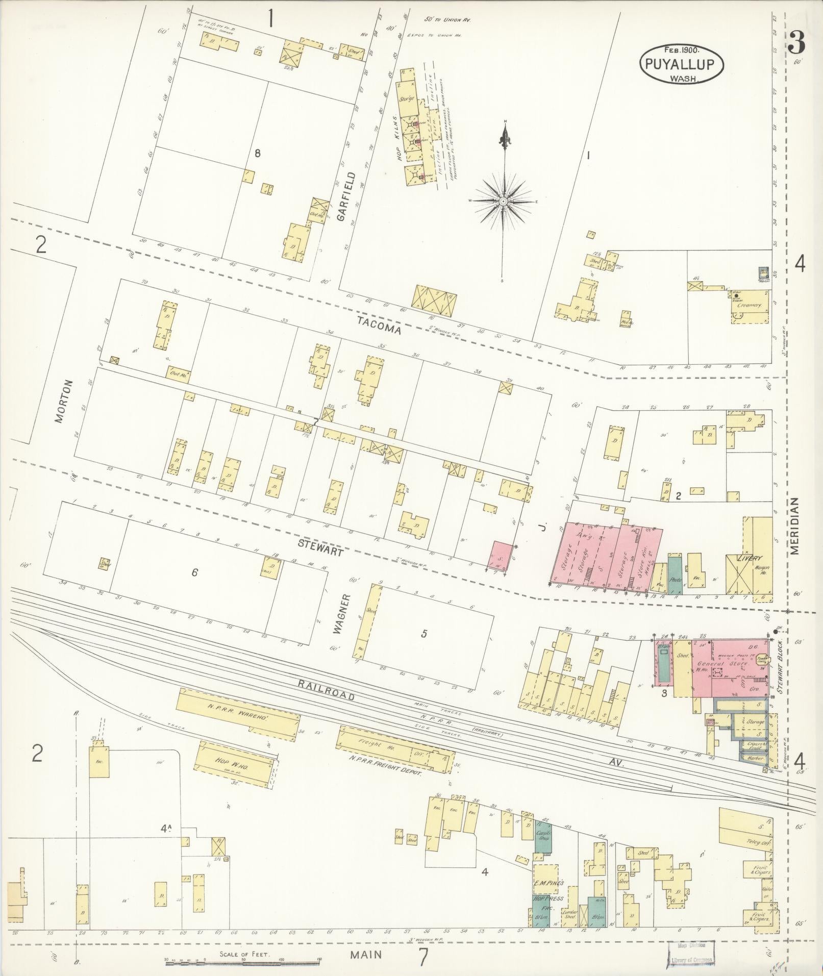Sanborn Fire Insurance Map from Puyallup, Pierce County, Washington (1900), Sheet #0003 - Complete Map Set gallery image, historic Sanborn map, vintage wall art, Washington Washington