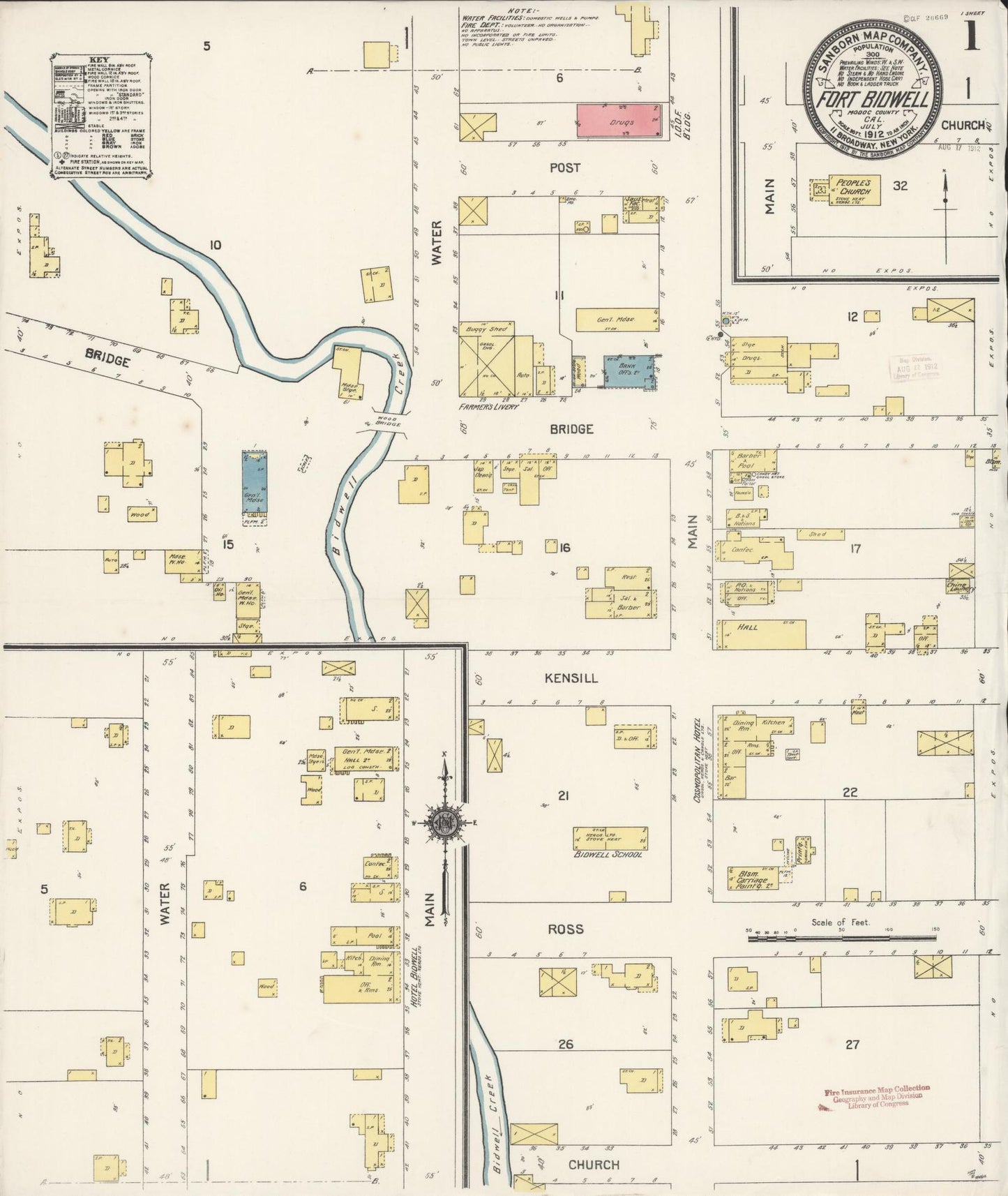 Sanborn Fire Insurance Map from Fort Bidwell, Modoc County, California (1912), Sheet #0001 - Historic Sanborn Fire Insurance Map Print, vintage old map wall art, antique decor, genealogy gift, California California map