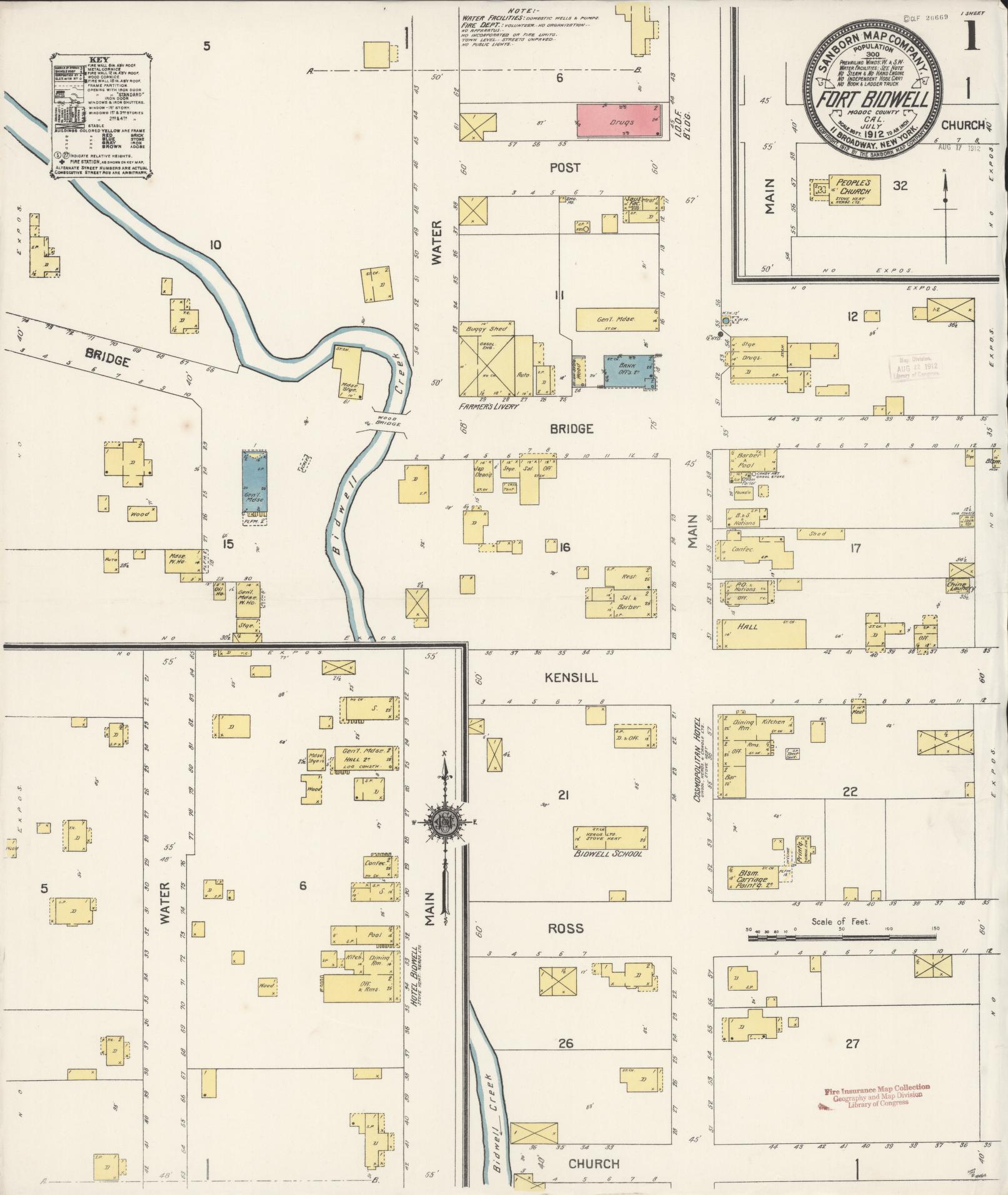 Sanborn Fire Insurance Map from Fort Bidwell, Modoc County, California (1912), Sheet #0001 - Historic Sanborn Fire Insurance Map Print, vintage old map wall art, antique decor, genealogy gift, California California map