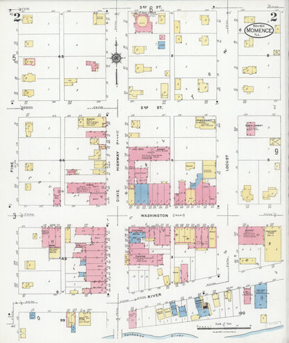Sanborn Fire Insurance Map from Momence, Kankakee County, Illinois (1924), Sheet #0002 - Historic Sanborn Fire Insurance Map Print, vintage old map wall art, antique decor, genealogy gift, Illinois Illinois map