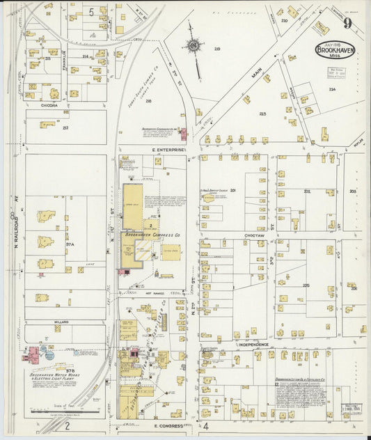 Sanborn Fire Insurance Map from Brookhaven, Lincoln County, Mississippi (1918), Sheet #0009 - Historic Sanborn Fire Insurance Map Print, vintage old map wall art, antique decor, genealogy gift, Mississippi Mississippi map