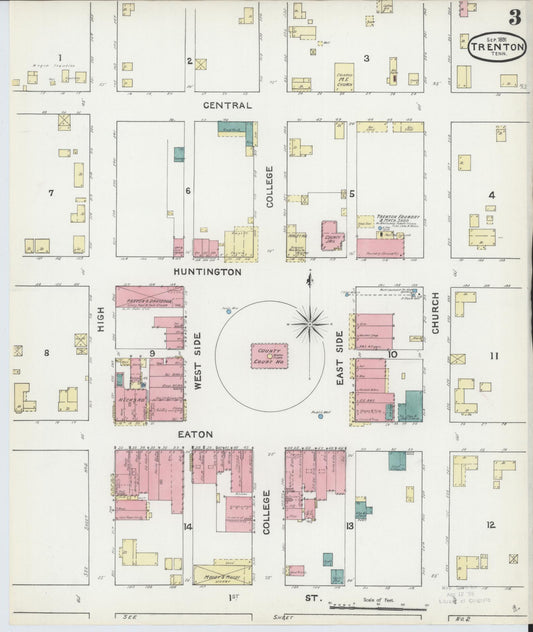 Sanborn Fire Insurance Map from Trenton, Gibson County, Tennessee (1891), Sheet #0003 - Historic Sanborn Fire Insurance Map Print, vintage old map wall art, antique decor, genealogy gift, Tennessee Tennessee map