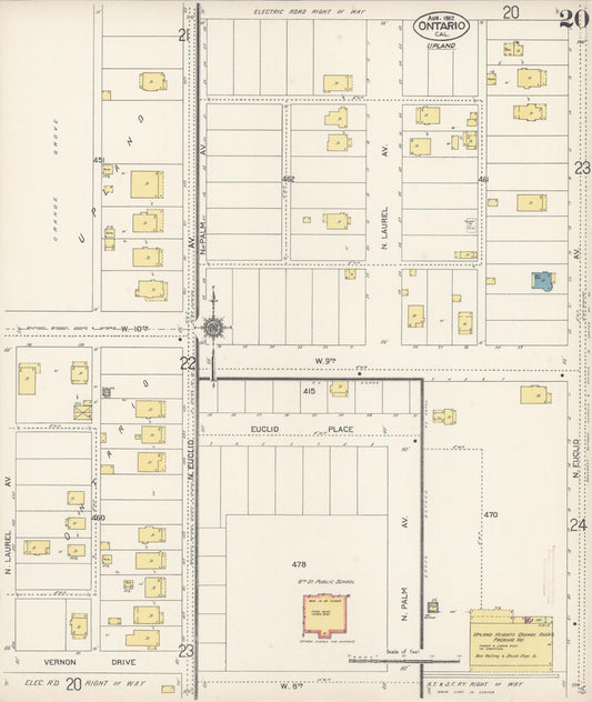Sanborn Fire Insurance Map from Ontario, San Bernardino County, California (1912), Sheet #0020 - Historic Sanborn Fire Insurance Map Print, vintage old map wall art, antique decor, genealogy gift, California California map