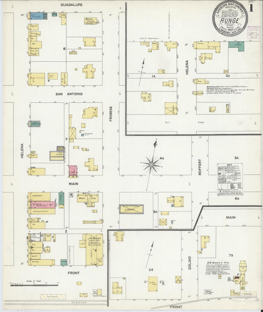 Sanborn Fire Insurance Map from Runge, Karnes County, Texas (1907), Sheet #0001 - Historic Sanborn Fire Insurance Map Print, vintage old map wall art, antique decor, genealogy gift, Texas Texas map
