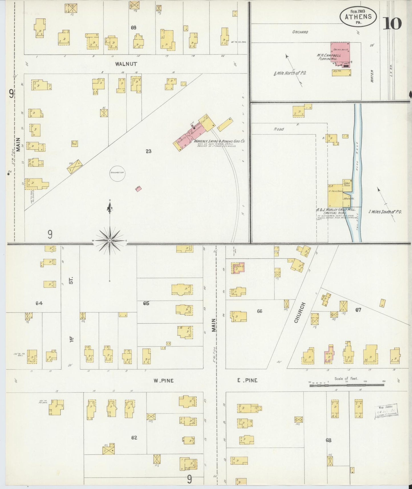 Sanborn Fire Insurance Map from Athens, Bradford County, Pennsylvania (1903), Sheet #0010 - Historic Sanborn Fire Insurance Map Print, vintage old map wall art, antique decor, genealogy gift, Pennsylvania Pennsylvania map