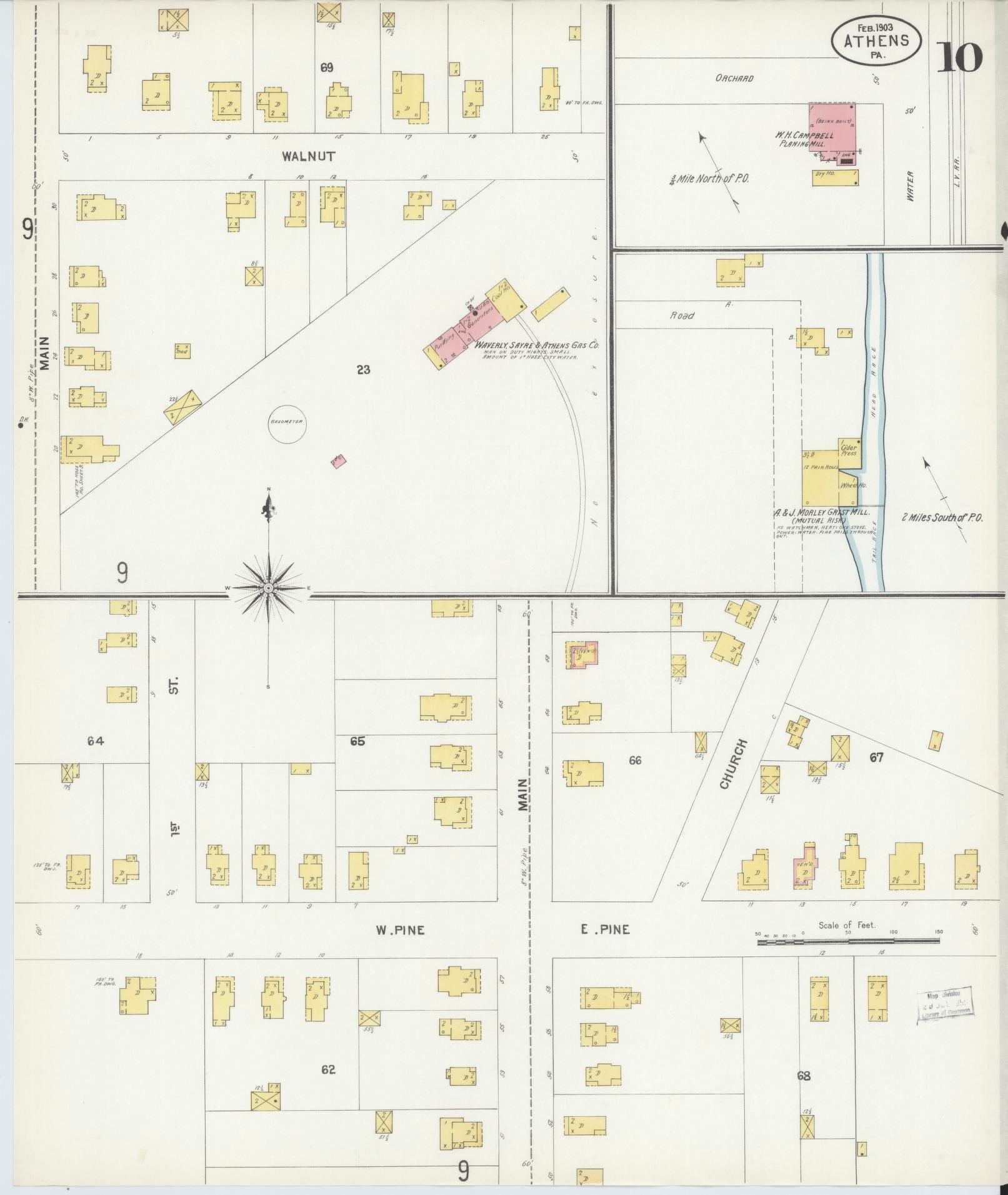 Sanborn Fire Insurance Map from Athens, Bradford County, Pennsylvania (1903), Sheet #0010 - Historic Sanborn Fire Insurance Map Print, vintage old map wall art, antique decor, genealogy gift, Pennsylvania Pennsylvania map
