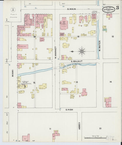 Sanborn Fire Insurance Map from Urbana, Champaign County, Ohio (1890), Sheet #0003 - Historic Sanborn Fire Insurance Map Print, vintage old map wall art, antique decor, genealogy gift, Ohio Ohio map