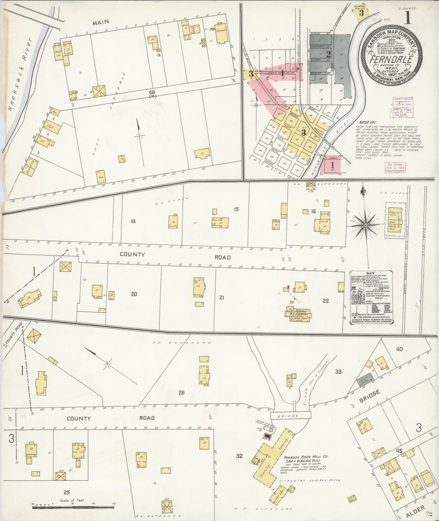 Sanborn Fire Insurance Map from Ferndale, Whatcom County, Washington (1907), Sheet #0001 - Complete Map Set gallery image, historic Sanborn map, vintage wall art, Washington Washington