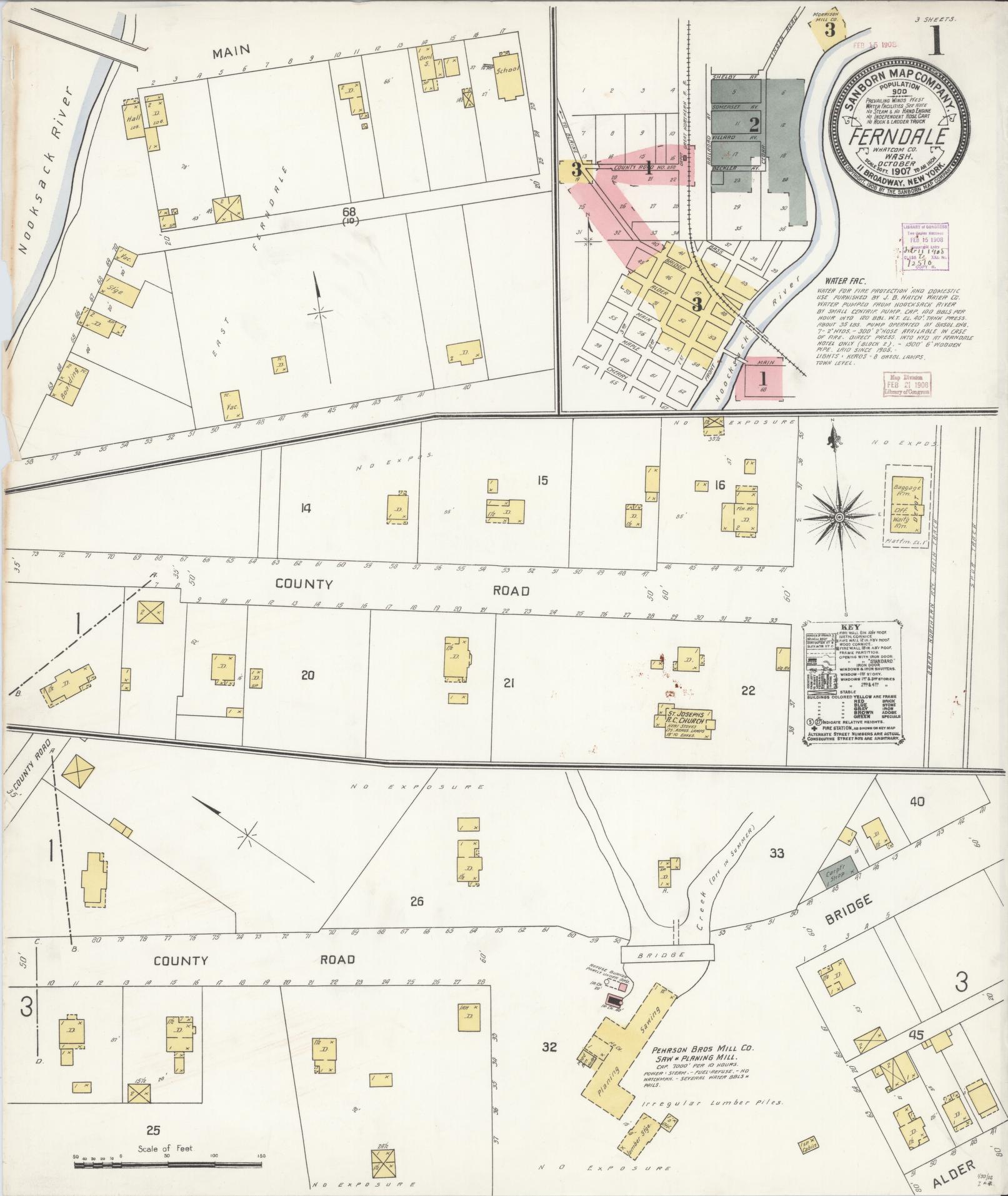 Sanborn Fire Insurance Map from Ferndale, Whatcom County, Washington (1907), Sheet #0001 - Complete Map Set gallery image, historic Sanborn map, vintage wall art, Washington Washington