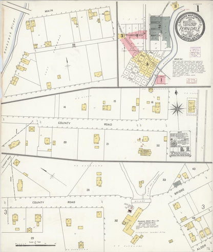 Sanborn Fire Insurance Map from Ferndale, Whatcom County, Washington (1907), Sheet #0001 - Complete Map Set gallery image, historic Sanborn map, vintage wall art, Washington Washington