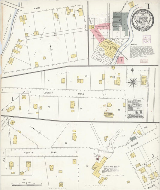 Sanborn Fire Insurance Map from Ferndale, Whatcom County, Washington (1907), Sheet #0001 - Complete Map Set gallery image, historic Sanborn map, vintage wall art, Washington Washington