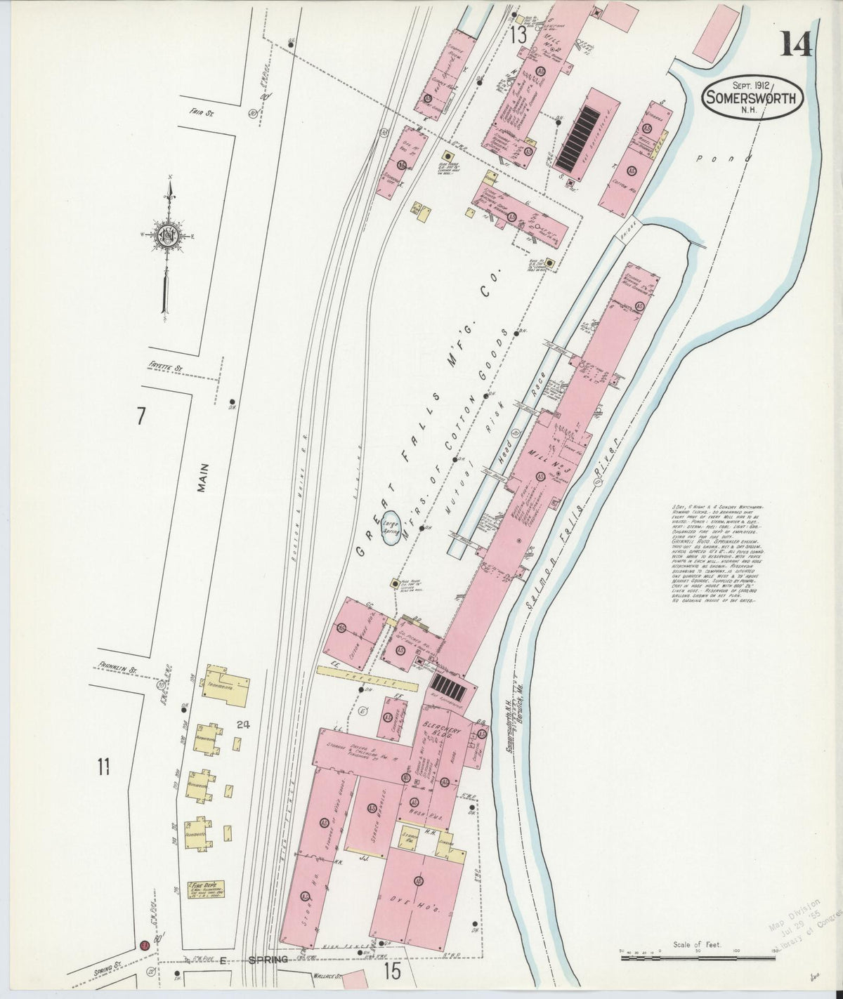 Sanborn Fire Insurance Map from Somersworth, Strafford County, New Hampshire (1912), Sheet #0014 - Historic Sanborn Fire Insurance Map Print, vintage old map wall art, antique decor, genealogy gift, New Hampshire New Hampshire map