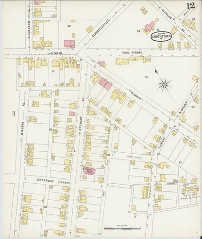 Sanborn Fire Insurance Map from Uniontown, Fayette County, Pennsylvania (1896), Sheet #0012 - Historic Sanborn Fire Insurance Map Print, vintage old map wall art, antique decor, genealogy gift, Pennsylvania Pennsylvania map