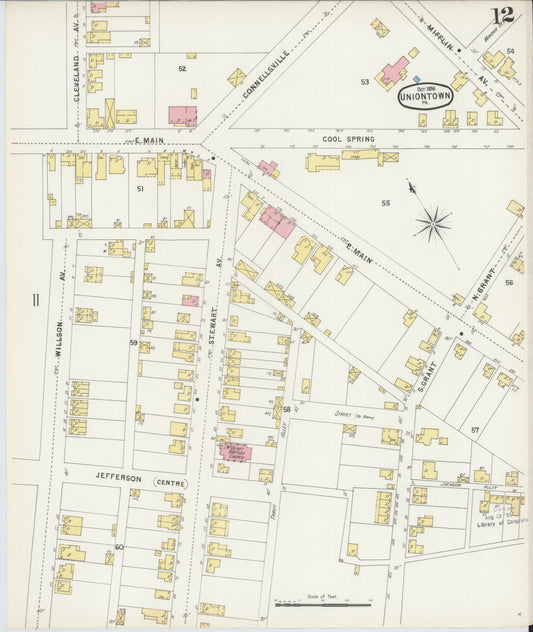 Sanborn Fire Insurance Map from Uniontown, Fayette County, Pennsylvania (1896), Sheet #0012 - Historic Sanborn Fire Insurance Map Print, vintage old map wall art, antique decor, genealogy gift, Pennsylvania Pennsylvania map