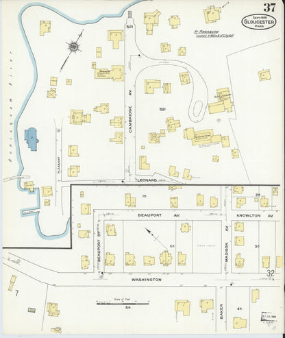 Sanborn Fire Insurance Map from Gloucester, Essex County, Massachusetts (1909), Sheet #0037 - Historic Sanborn Fire Insurance Map Print, vintage old map wall art, antique decor, genealogy gift, Massachusetts Massachusetts map