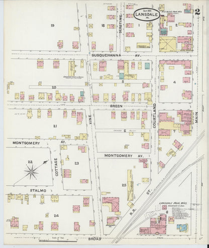 Sanborn Fire Insurance Map from Lansdale, Montgomery County, Pennsylvania (1891), Sheet #0002 - Historic Sanborn Fire Insurance Map Print, vintage old map wall art, antique decor, genealogy gift, Pennsylvania Pennsylvania map