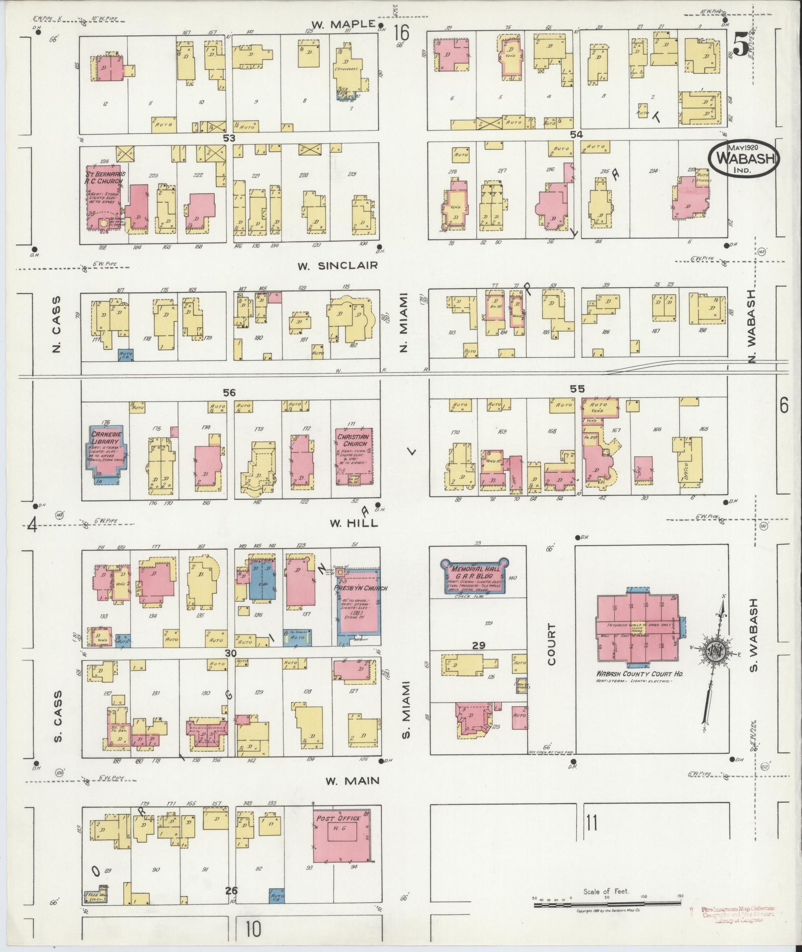 Sanborn Fire Insurance Map from Wabash, Wabash County, Indiana (1920), Sheet #0005 - Complete Map Set gallery image, historic Sanborn map, vintage wall art, Indiana Indiana