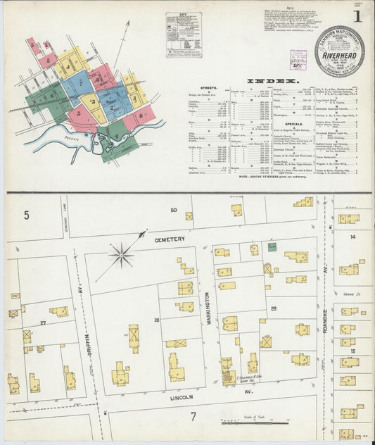 Sanborn Fire Insurance Map from Riverhead, Suffolk County, New York (1902), Sheet #0001 - Complete Map Set gallery image, historic Sanborn map, vintage wall art, New York New York