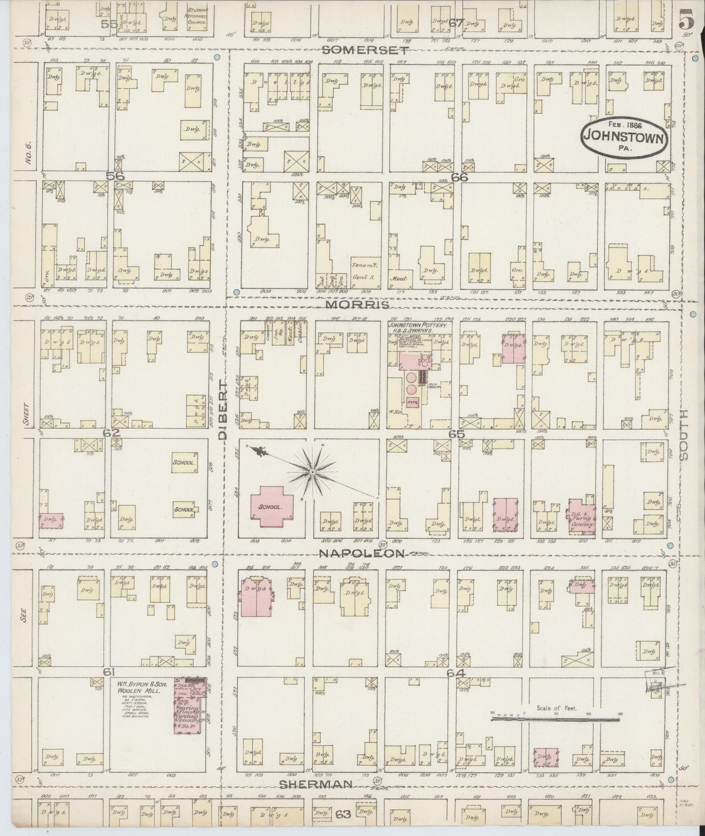 Sanborn Fire Insurance Map from Johnstown, Cambria County, Pennsylvania (1886), Sheet #0005 - Historic Sanborn Fire Insurance Map Print, vintage old map wall art, antique decor, genealogy gift, Pennsylvania Pennsylvania map