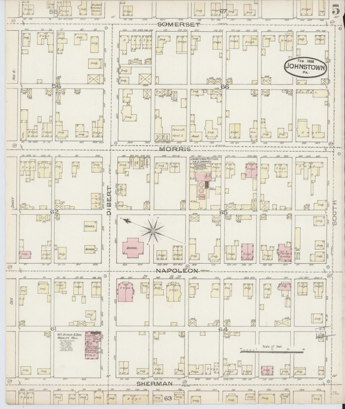 Sanborn Fire Insurance Map from Johnstown, Cambria County, Pennsylvania (1886), Sheet #0005 - Historic Sanborn Fire Insurance Map Print, vintage old map wall art, antique decor, genealogy gift, Pennsylvania Pennsylvania map