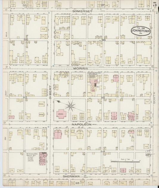 Sanborn Fire Insurance Map from Johnstown, Cambria County, Pennsylvania (1886), Sheet #0005 - Historic Sanborn Fire Insurance Map Print, vintage old map wall art, antique decor, genealogy gift, Pennsylvania Pennsylvania map