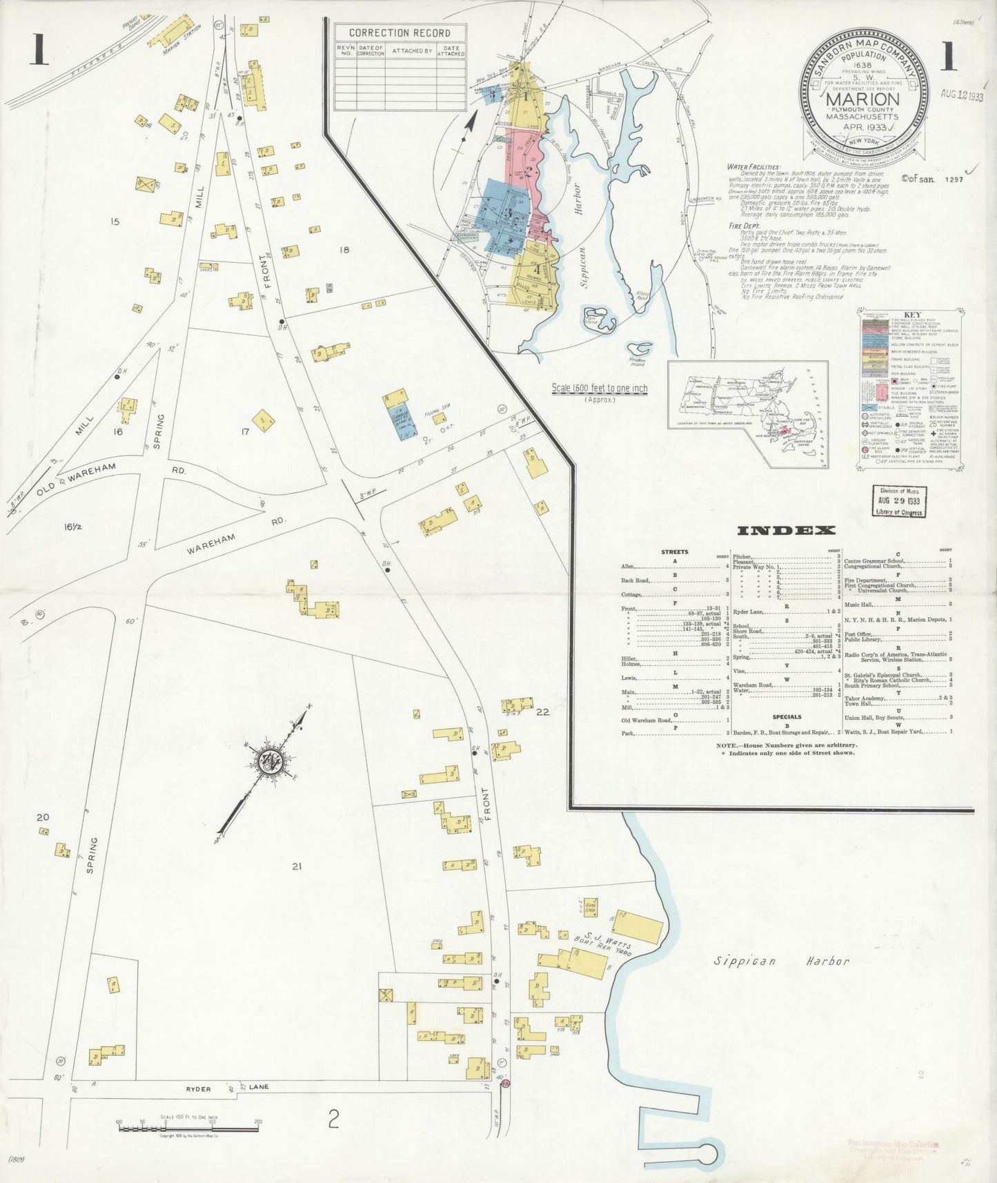 Sanborn Fire Insurance Map from Marion, Plymouth County, Massachusetts (1933), Sheet #0001 - Complete Map Set gallery image, historic Sanborn map, vintage wall art, Massachusetts Massachusetts