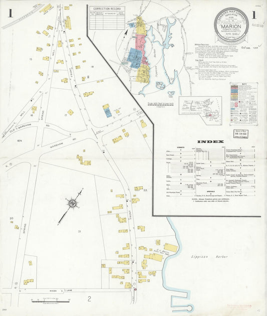 Sanborn Fire Insurance Map from Marion, Plymouth County, Massachusetts (1933), Sheet #0001 - Complete Map Set gallery image, historic Sanborn map, vintage wall art, Massachusetts Massachusetts