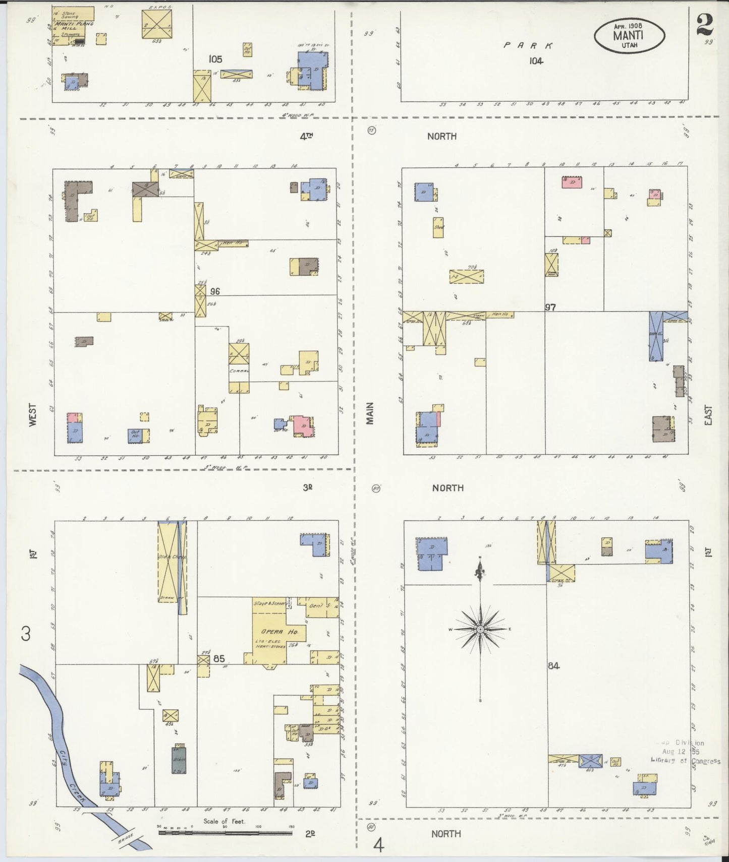 Sanborn Fire Insurance Map from Manti, Sanpete County, Utah (1908), Sheet #0002 - Complete Map Set gallery image, historic Sanborn map, vintage wall art, Utah Utah