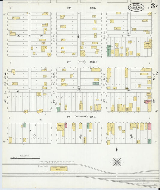 Sanborn Fire Insurance Map from Cass Lake, Cass County, Minnesota (1904), Sheet #0003 - Historic Sanborn Fire Insurance Map Print, vintage old map wall art, antique decor, genealogy gift, Minnesota Minnesota map