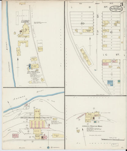 Sanborn Fire Insurance Map from Durango, La Plata County, Colorado (1886), Sheet #0003 - Complete Map Set gallery image, historic Sanborn map, vintage wall art, Colorado Colorado