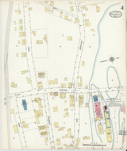 Sanborn Fire Insurance Map from Millville, Worcester County, Massachusetts (1913), Sheet #0004 - Historic Sanborn Fire Insurance Map Print, vintage old map wall art, antique decor, genealogy gift, Massachusetts Massachusetts map