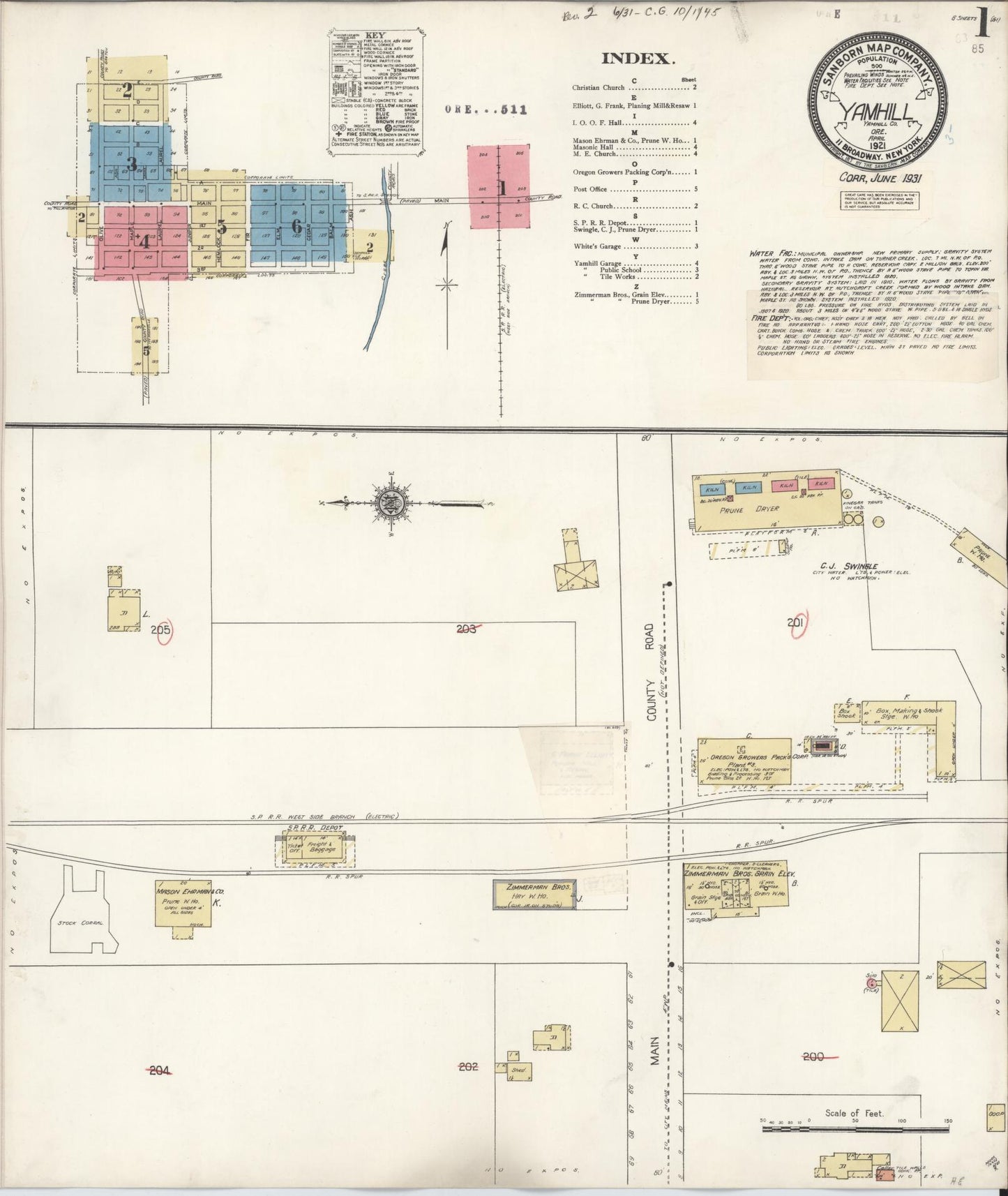 Sanborn Fire Insurance Map from Yamhill, Yamhill County, Oregon (1931), Sheet #0001 - Complete Map Set gallery image, historic Sanborn map, vintage wall art, Oregon Oregon