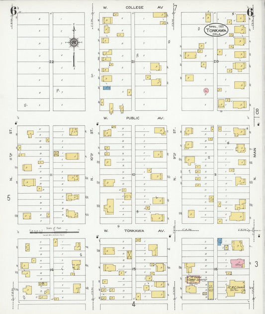 Sanborn Fire Insurance Map from Tonkawa, Kay County, Oklahoma (1925), Sheet #0006 - Historic Sanborn Fire Insurance Map Print, vintage old map wall art, antique decor, genealogy gift, Oklahoma Oklahoma map